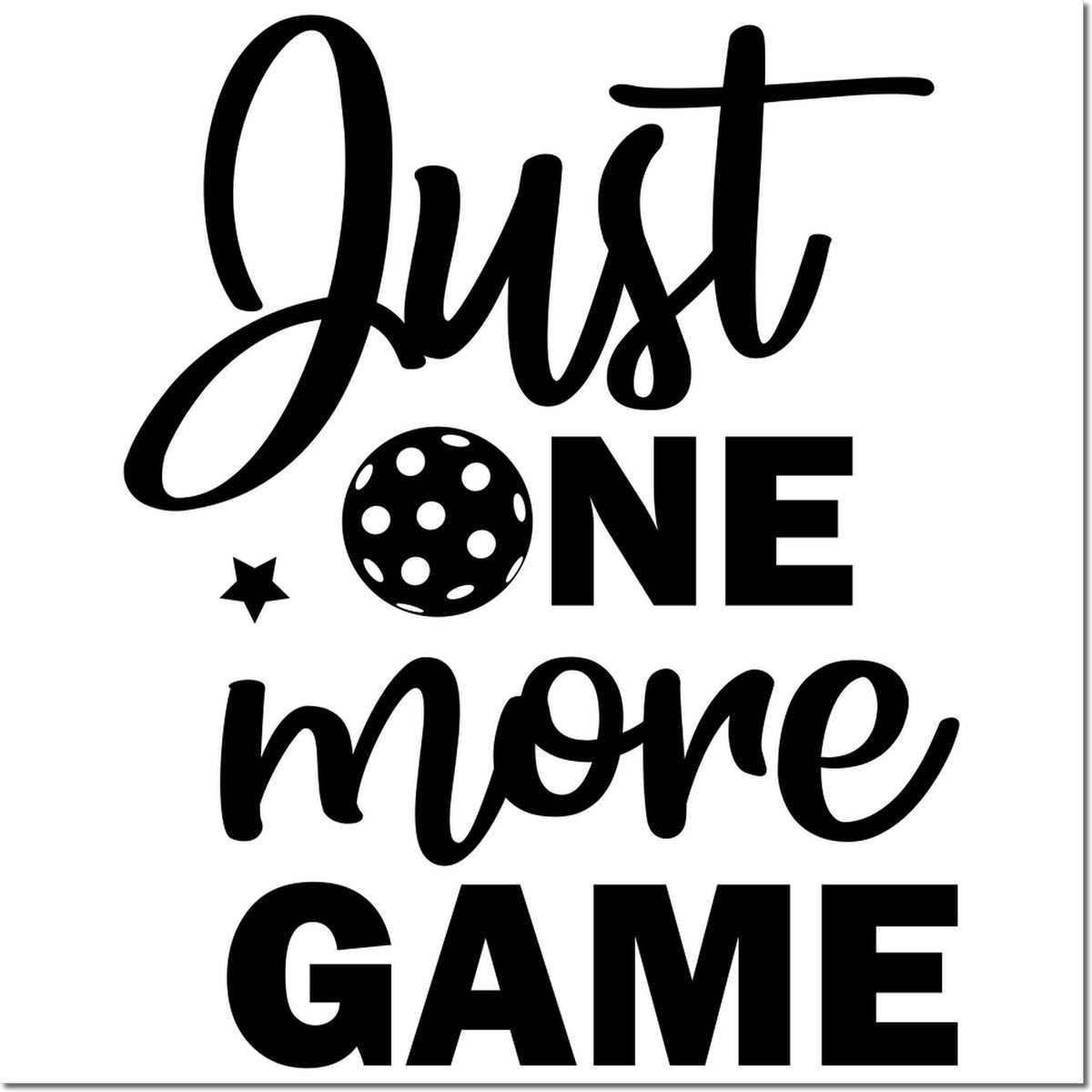 Just one more game rubber stamp design with bold playful lettering and stars for gamer crafts and game night projects.