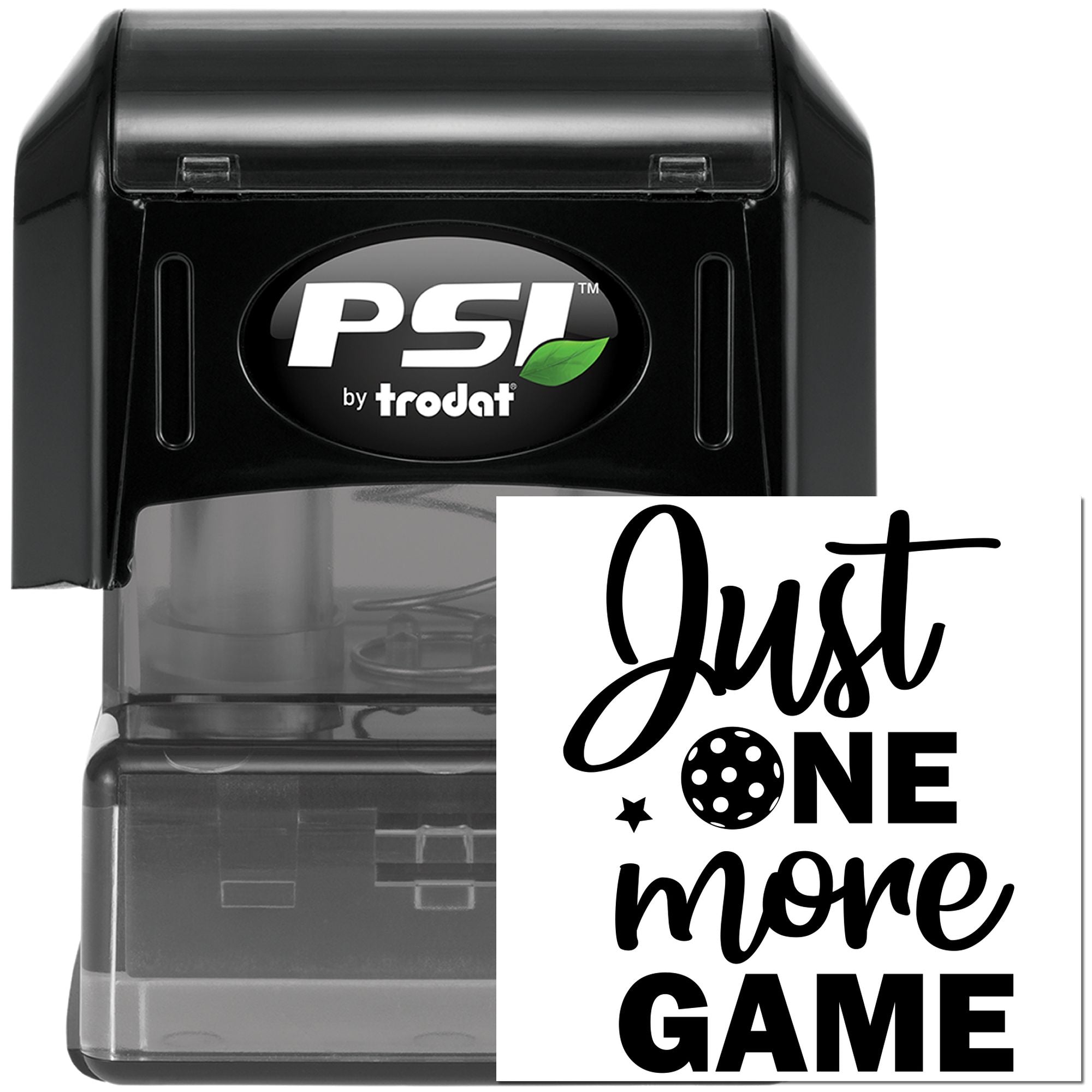 Just One More Game self-inking rubber stamp by PSI by Trodat for gamer projects, scrapbooking, and custom crafts.