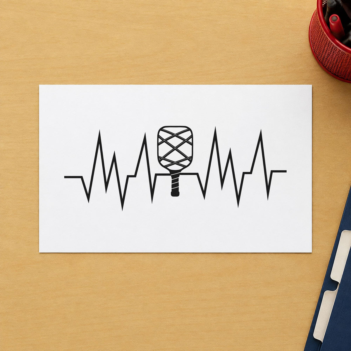 Crosshatched Paddle Heartbeat Line craft stamp imprint in black ink on a handmade project, one idea being band set gift tags.