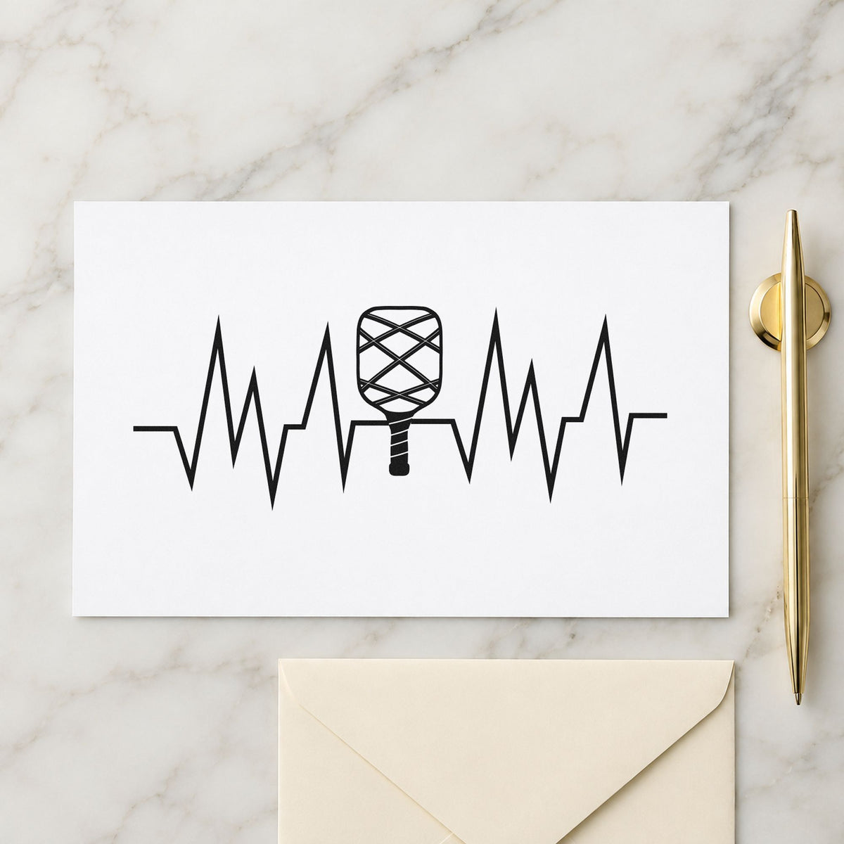 Crosshatched Paddle Heartbeat Line rubber stamp printed in black ink, ready for heartbeat line cards and similar paper crafts.