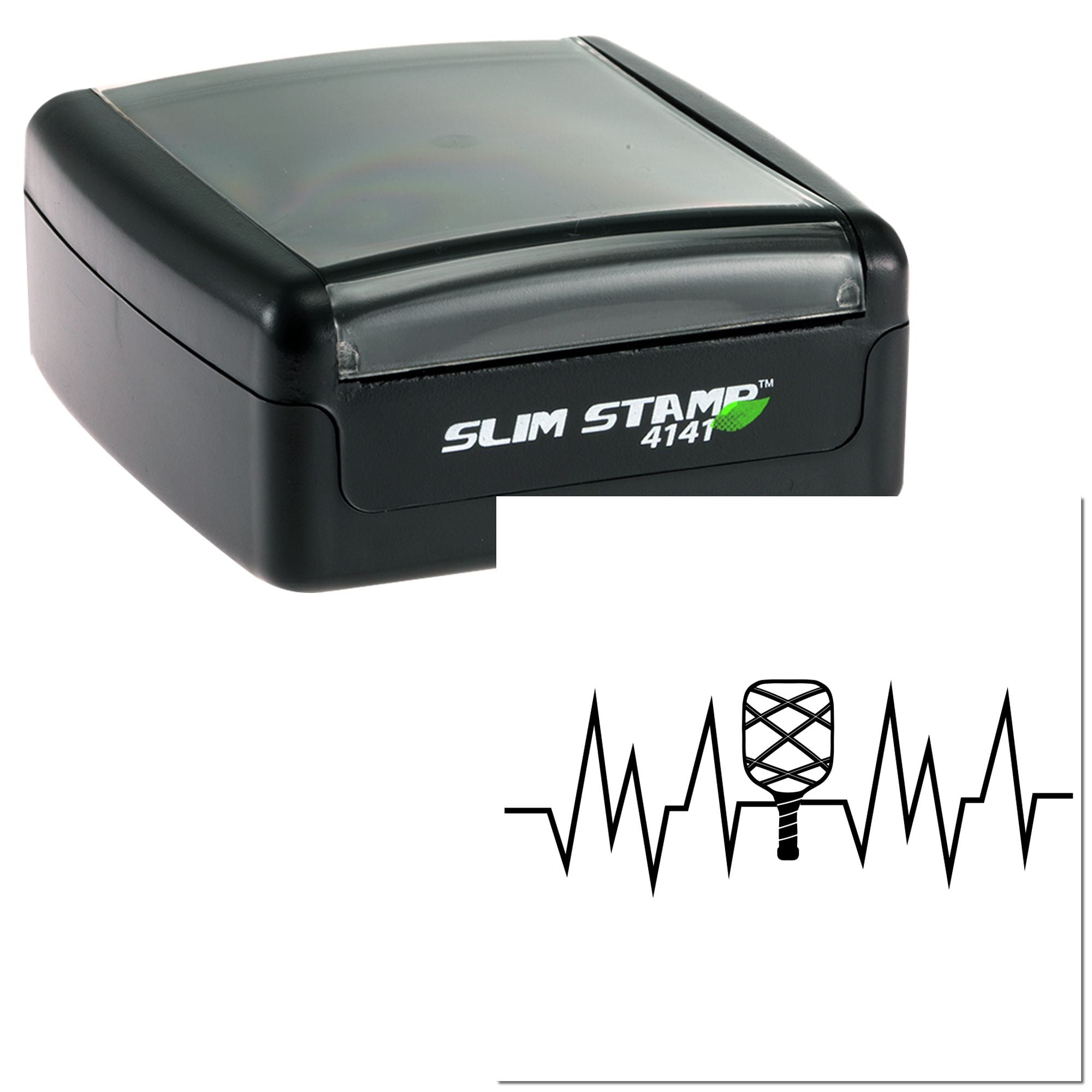 Slim Stamp 4141 self-inking rubber stamp with sports medicine heartbeat design for custom athletic trainer stamping.