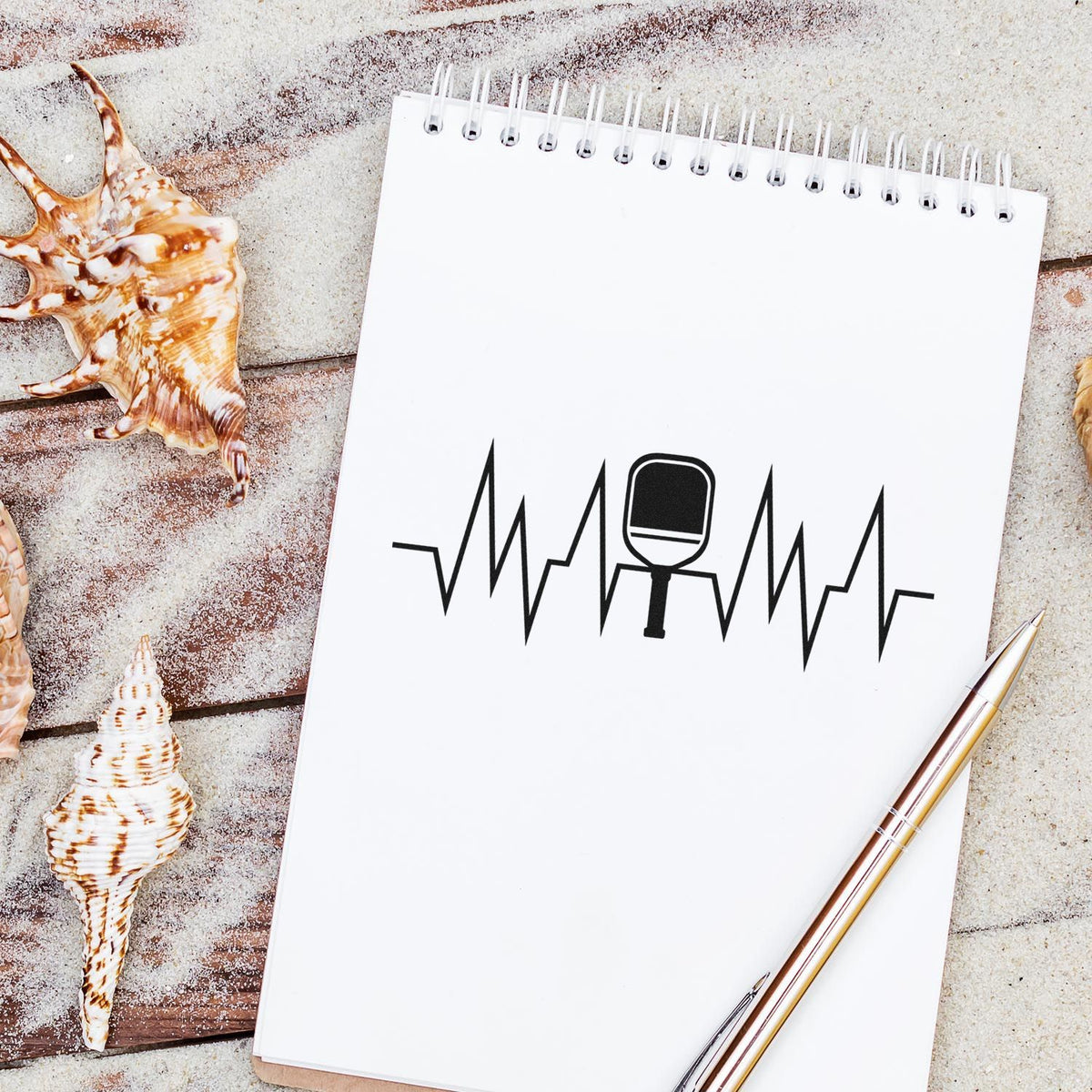 Solid Paddle Heartbeat Line Stamp - Premium Vintage Pro Wooden imprint stamped in black ink. A heartbeat zigzag runs through a small solid-faced paddle.