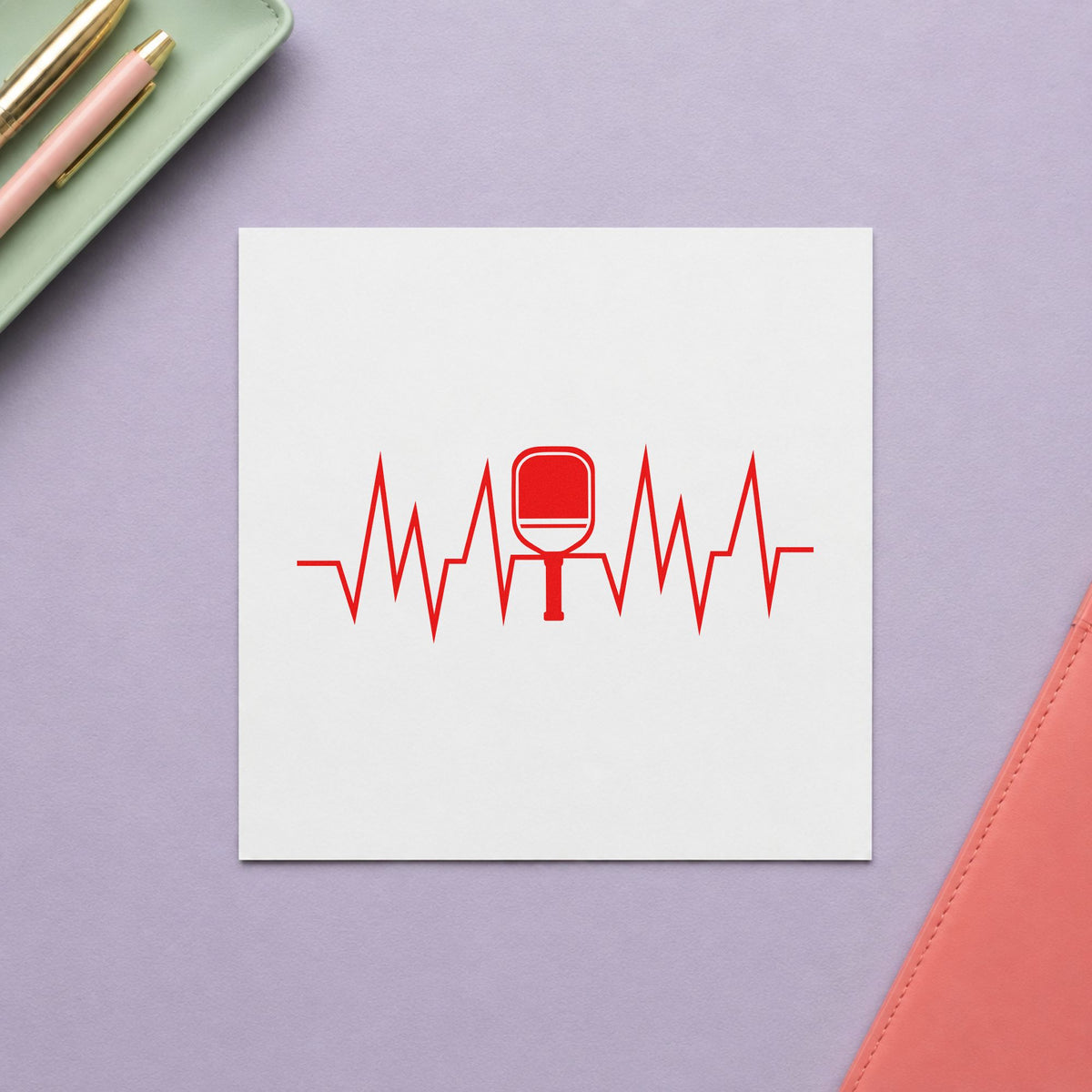 Solid Paddle Heartbeat Line rubber stamp shown in red ink, stamped for projects such as rack model labels.
