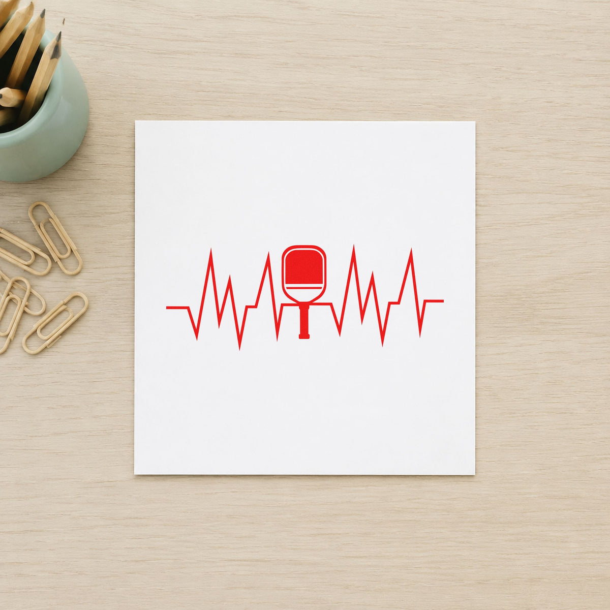 Solid Paddle Heartbeat Line craft stamp imprint in red ink on a handmade project, one idea being feedback slip cards.