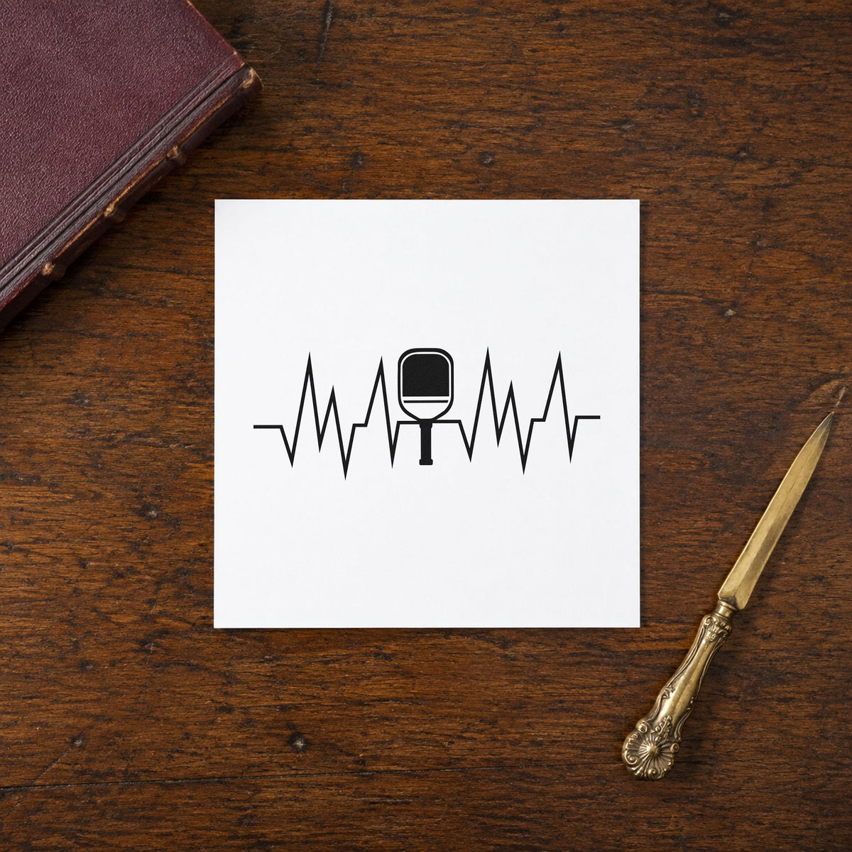 Solid Paddle Heartbeat Line rubber stamp printed in black ink, ready for solid face cards and similar paper crafts.