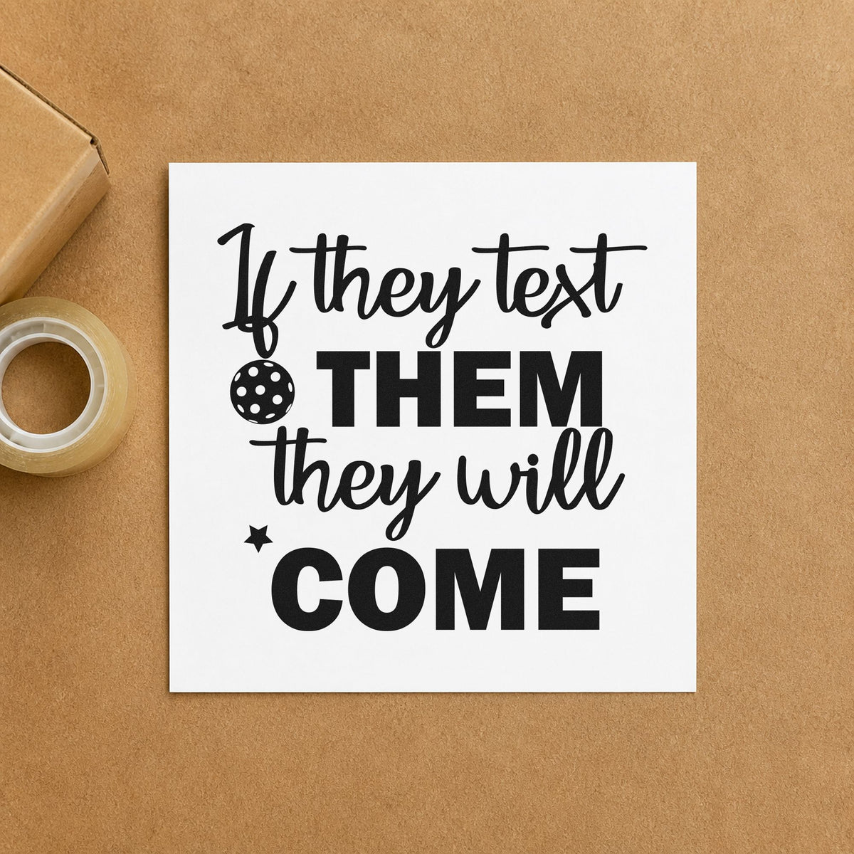 Text Them They Come craft stamp in black ink on cardstock, an easy option for group chat album page.