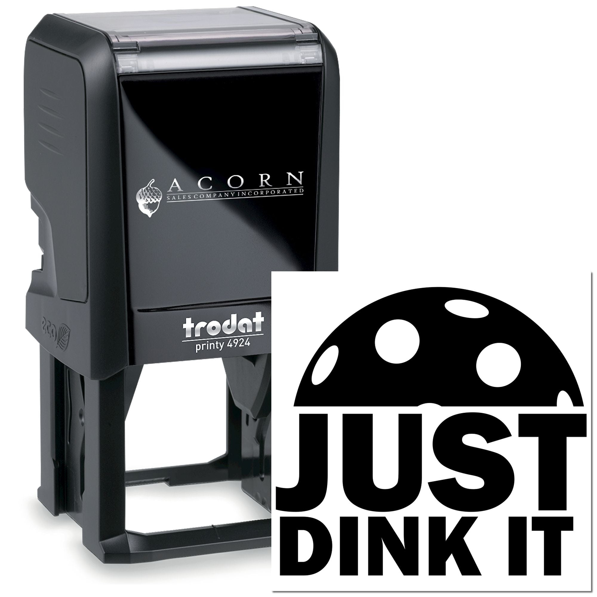 Custom self-inking rubber stamp featuring Just Pink It design, ideal for branding, packaging, and promotions.
