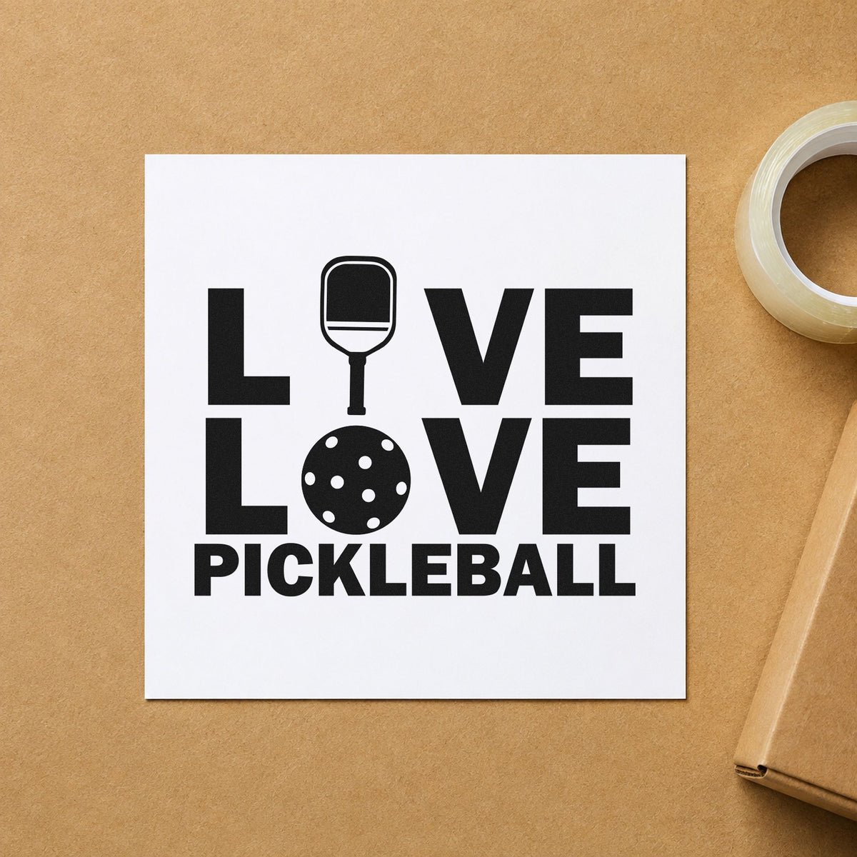 Live Love Pickleball Icons craft stamp in black ink on cardstock, an easy option for resort album page.