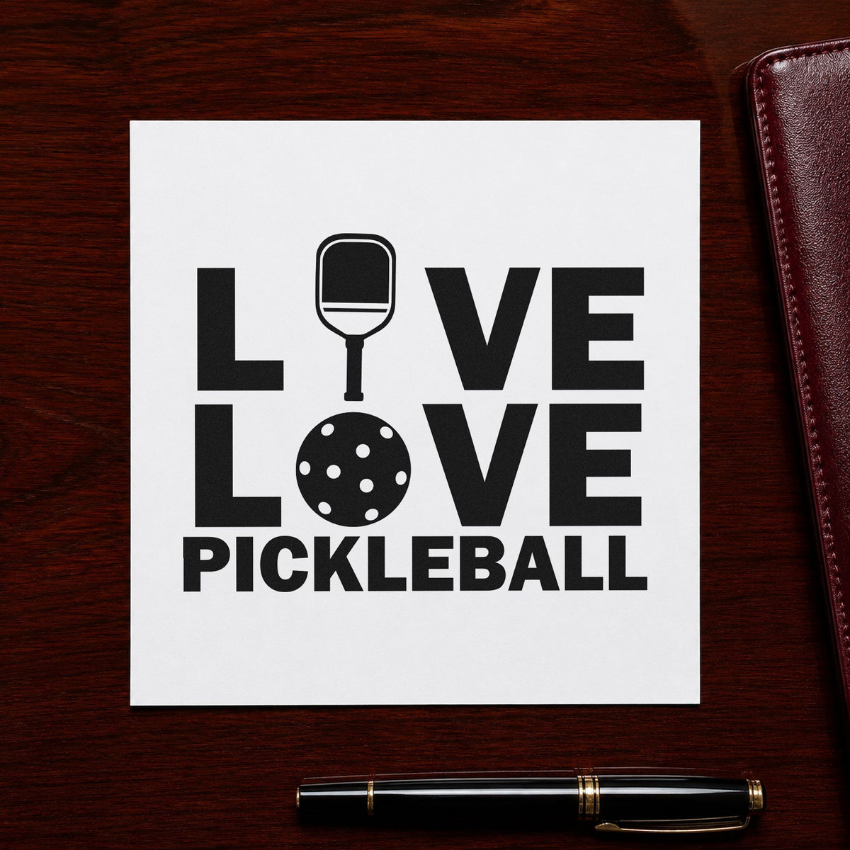 Live Love Pickleball Icons rubber stamp printed in black ink, ready for court slot sheet and similar paper crafts.