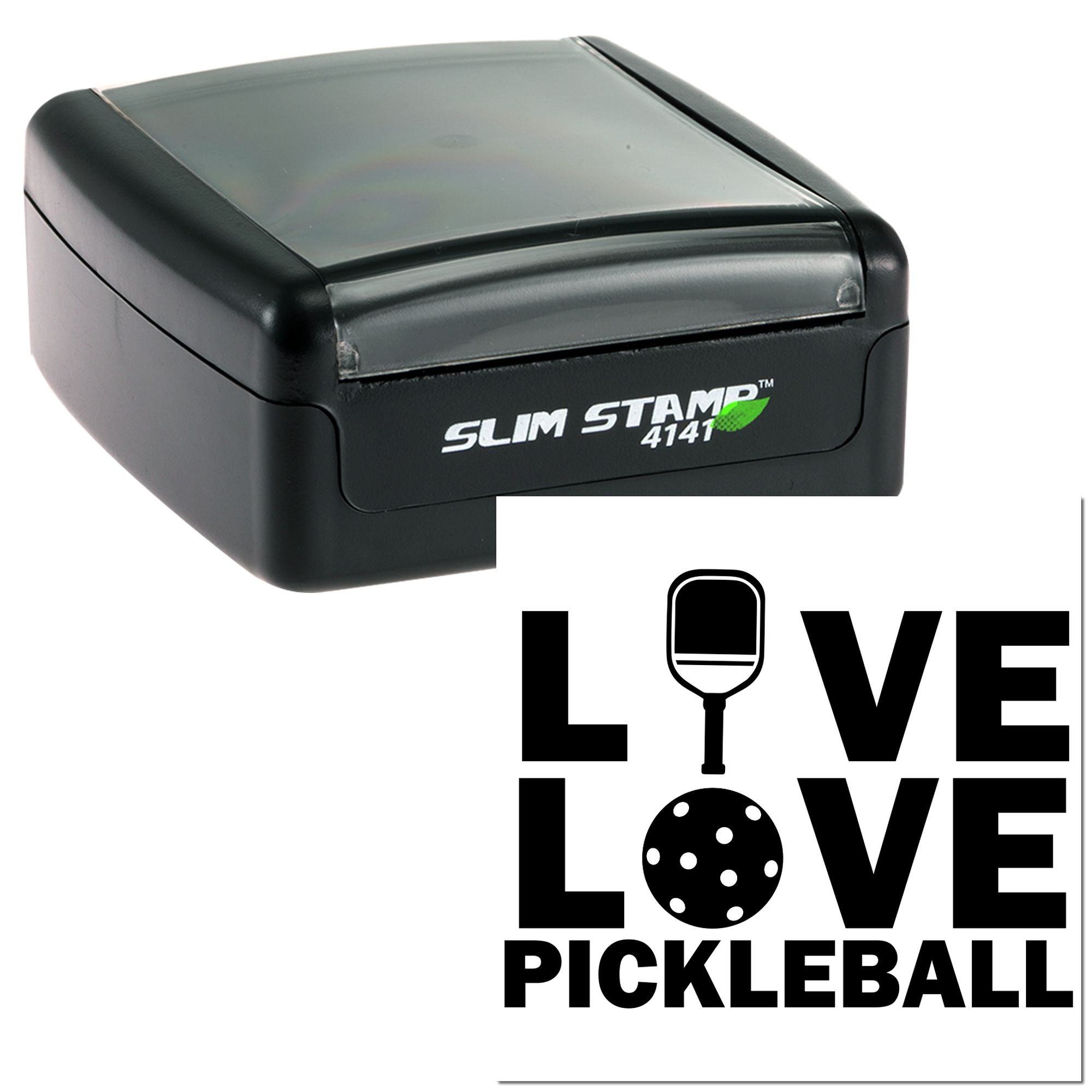 Slim Stamp 4141 self-inking rubber stamp with Love Pickleball design for custom sports crafts and club branding