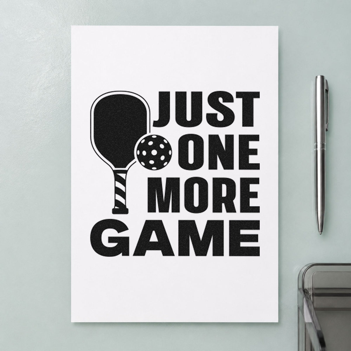 Just One More Game craft stamp imprint in black ink on a handmade project, one idea being lunch bag gift tags.