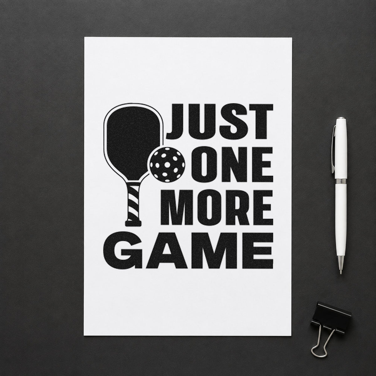 Just One More Game rubber stamp printed in black ink, ready for midday slot sheet and similar paper crafts.