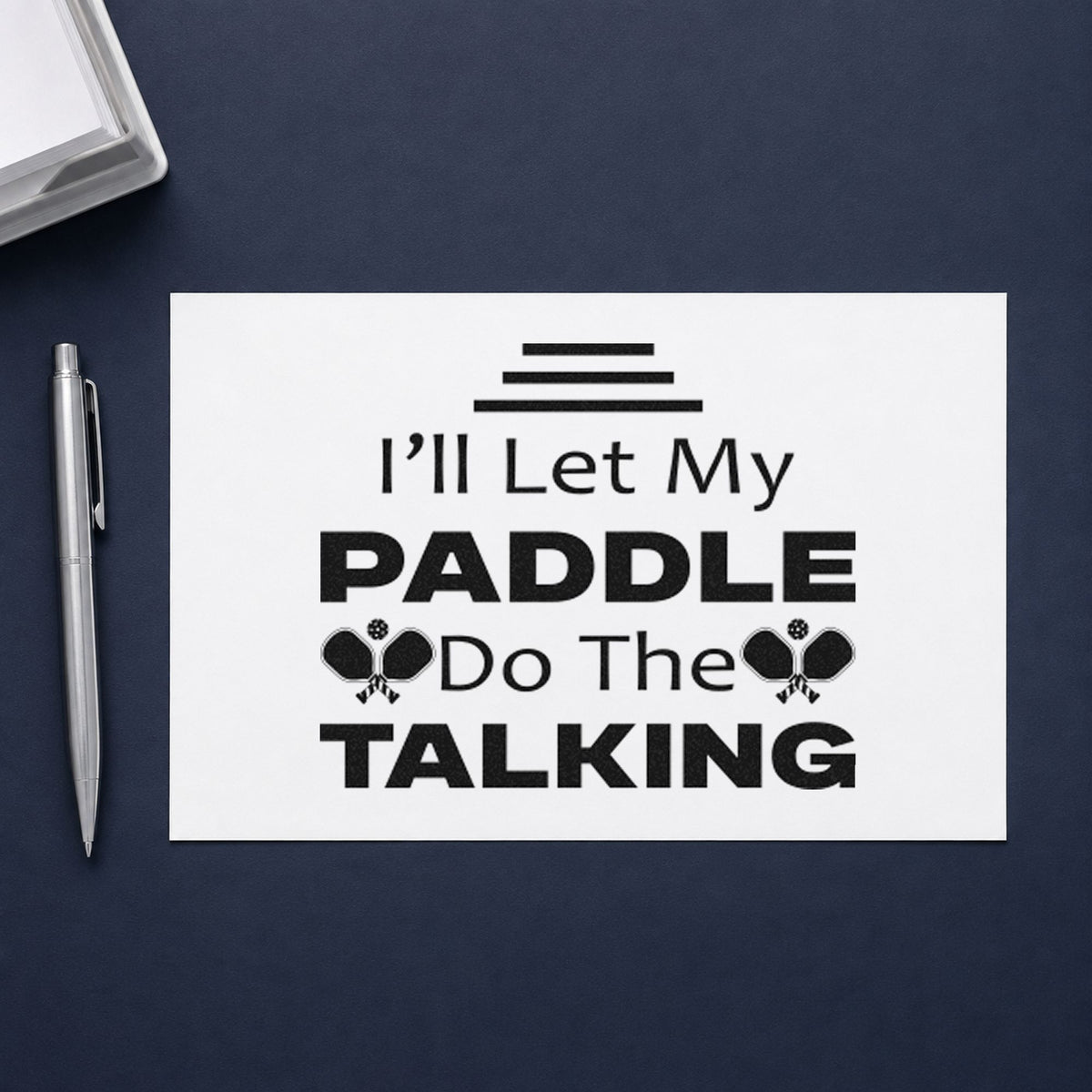 Paddle Do The Talking rubber stamp printed in black ink, ready for crossed icon cards and similar paper crafts.