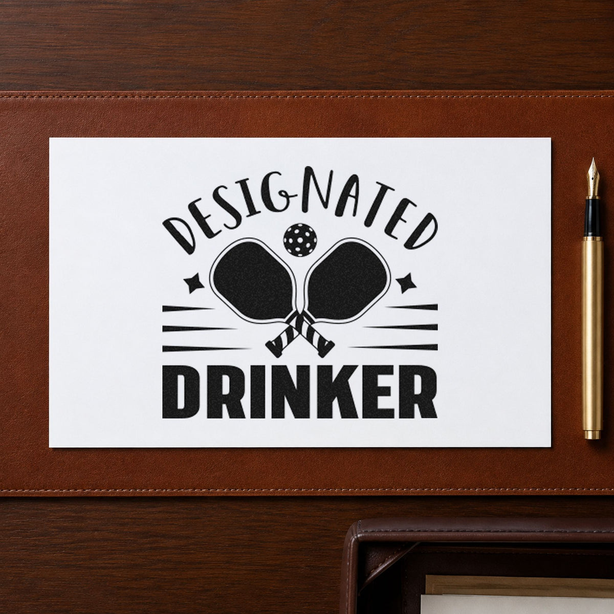 Designated Drinker Pickleball Paddles craft stamp in black ink on cardstock, an easy option for social night album page.
