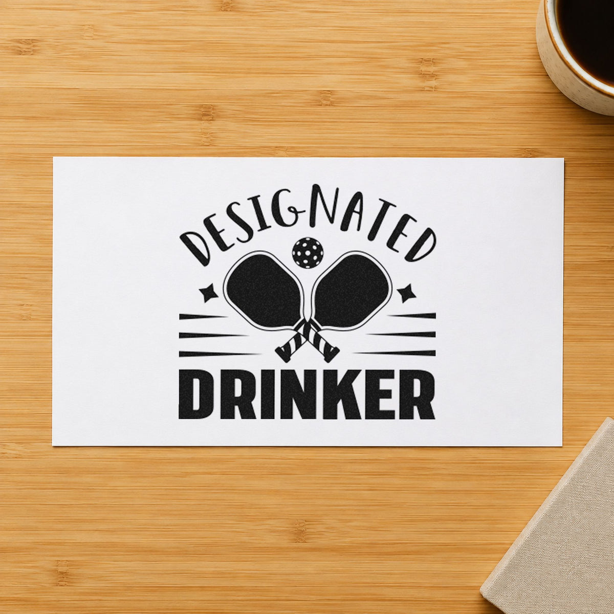 Designated Drinker Pickleball Paddles rubber stamp printed in black ink, ready for social plan sheet and similar paper crafts.