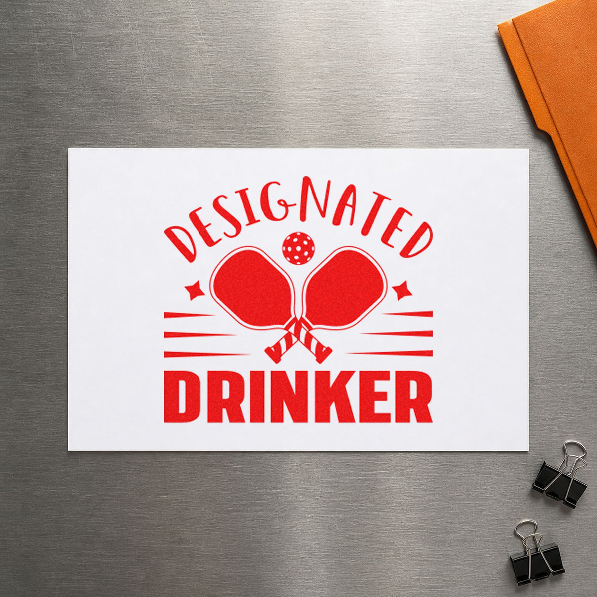 Designated Drinker Pickleball Paddles craft stamp imprint in red ink on a handmade project, one idea being mixer game cards.