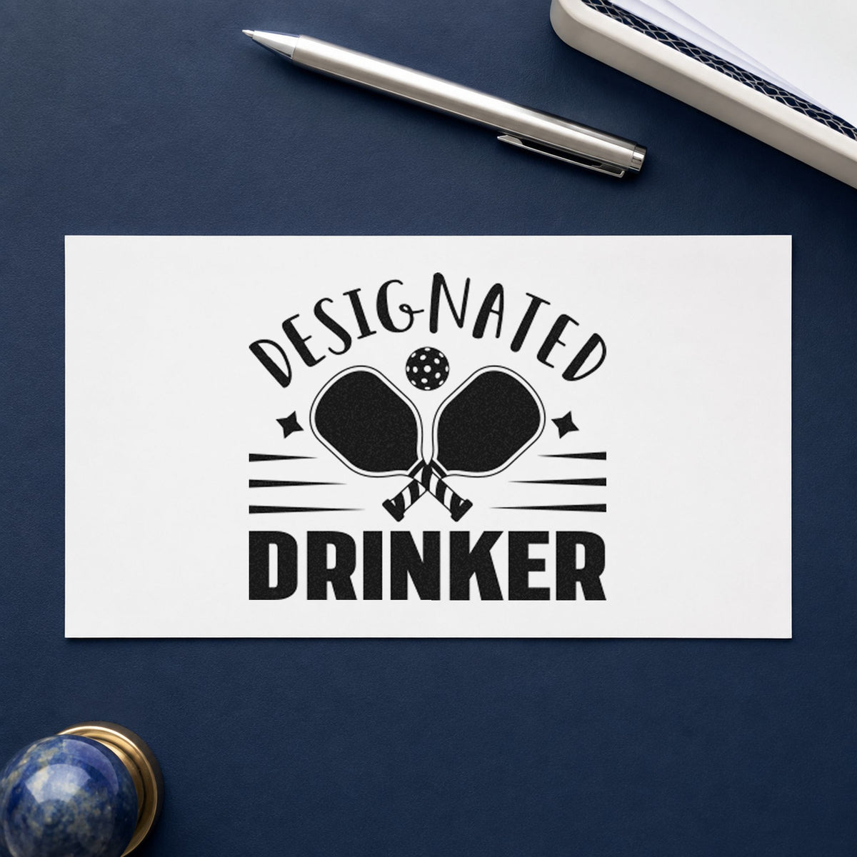 Designated Drinker Pickleball Paddles rubber stamp printed in black ink, ready for star rule cards and similar paper crafts.