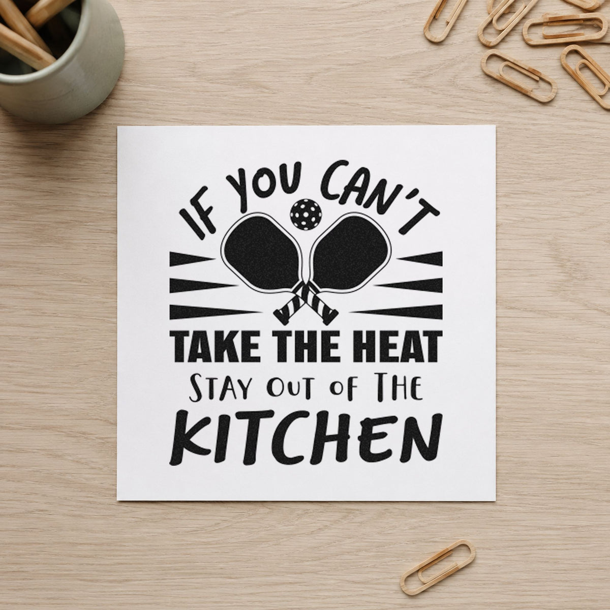 Heat Stay Out Kitchen rubber stamp printed in black ink, ready for dish signup sheet and similar paper crafts.