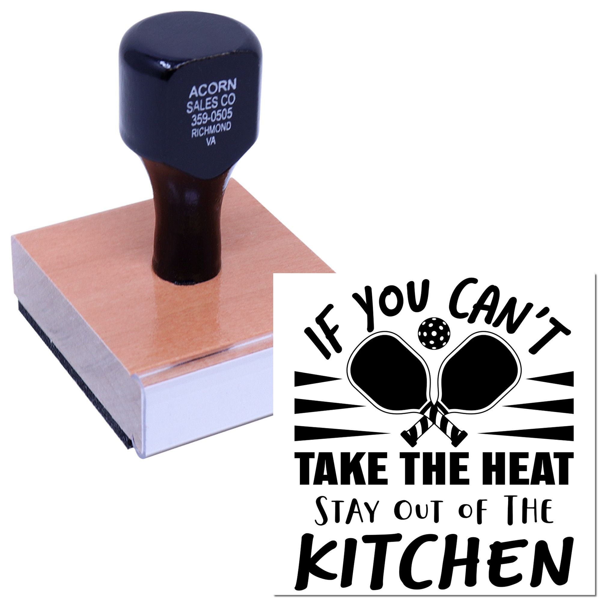 Custom rubber stamp with If you cant take the heat, stay out of the kitchen design for kitchen-themed crafting.
