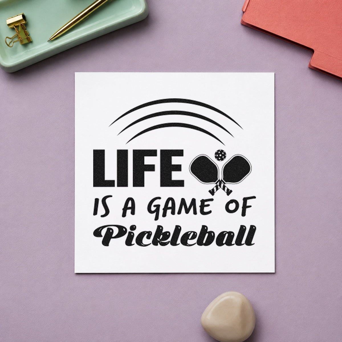 Life Game Of Pickleball craft stamp imprint in black ink on a handmade project, one idea being loaner kit gift tags.