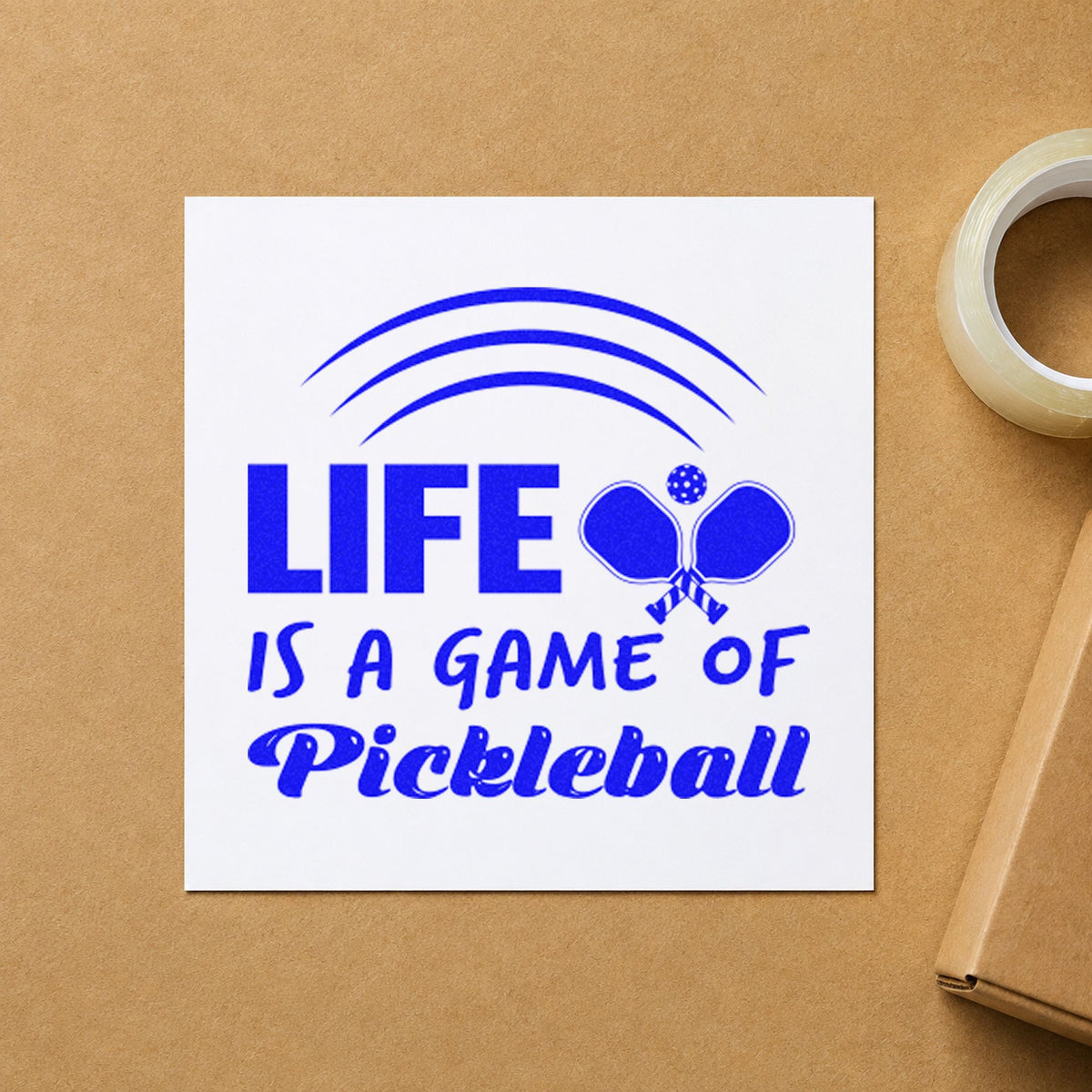 Life Game Of Pickleball craft stamp imprinted in blue ink on paper, a design suited to framed hall entry.