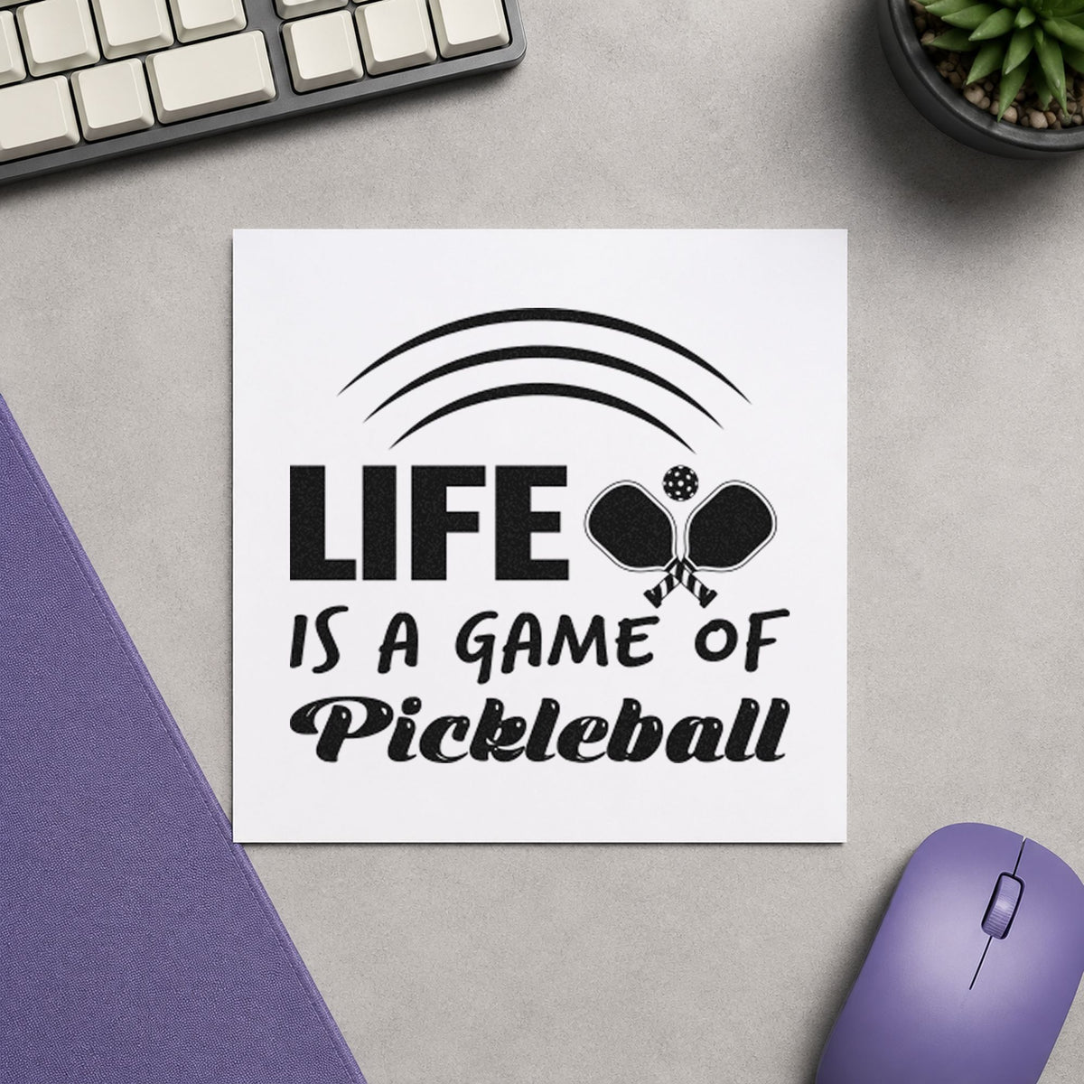 Life Game Of Pickleball rubber stamp printed in black ink, ready for curved line cards and similar paper crafts.