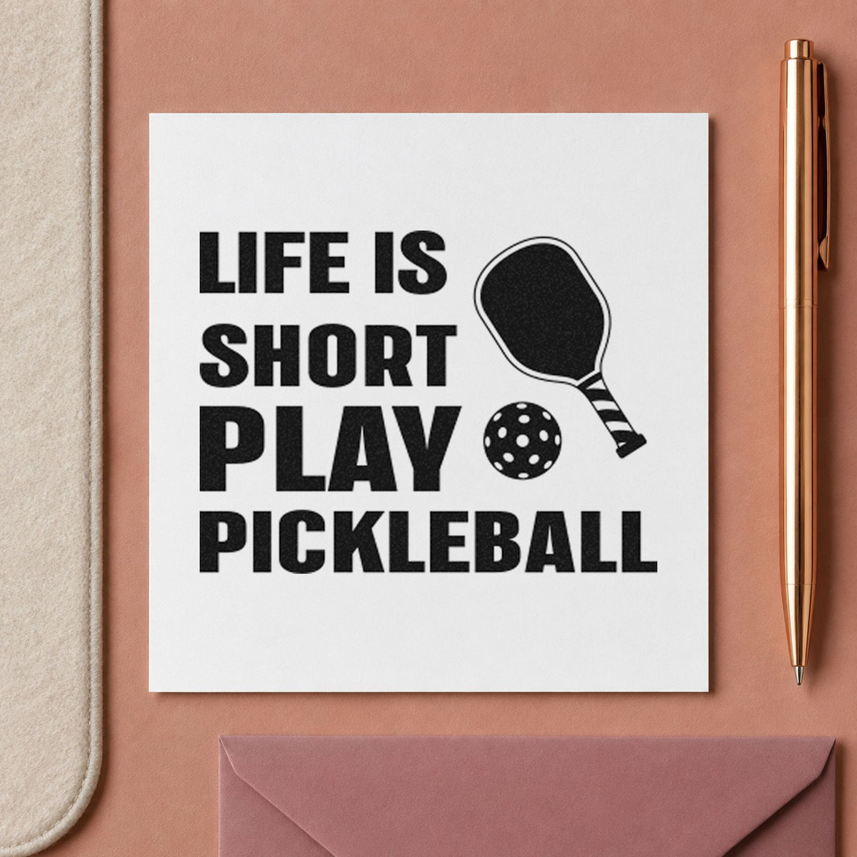 Life Short Play Pickleball craft stamp in black ink on cardstock, an easy option for class unit album page.