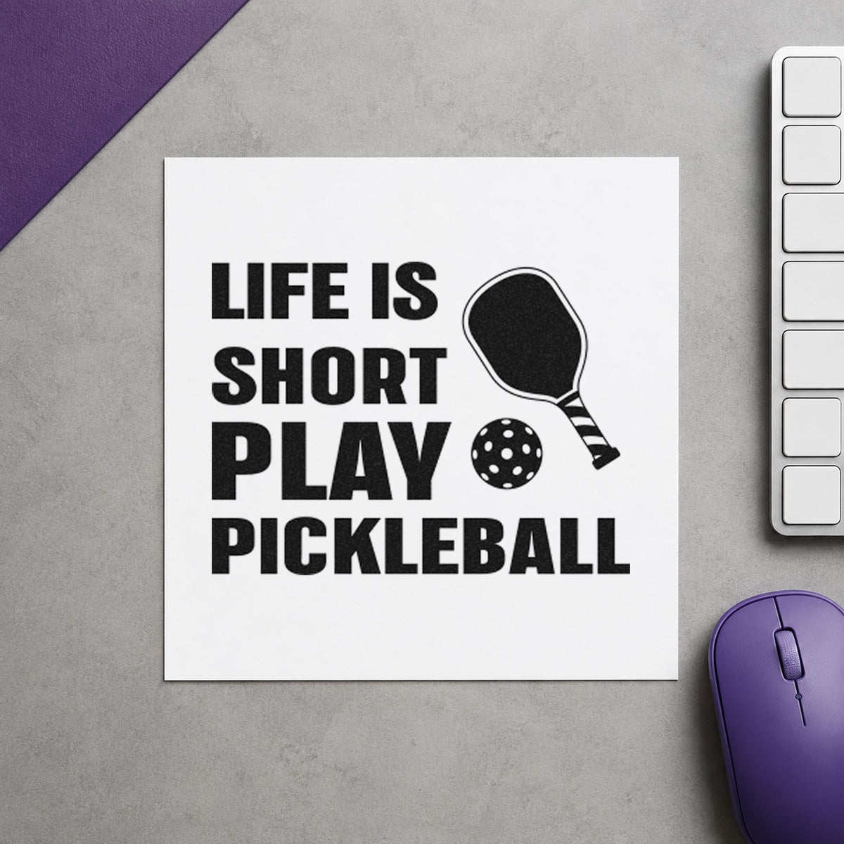 Life Short Play Pickleball rubber stamp printed in black ink, ready for paddle ball cards and similar paper crafts.