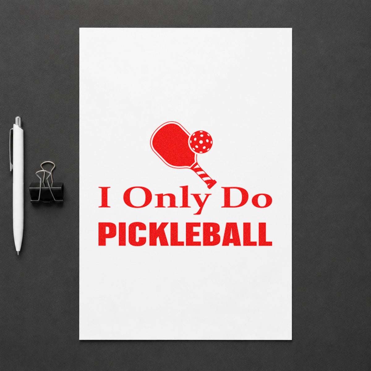 Only Do Pickleball Paddle craft stamp imprint in red ink on a handmade project, one idea being house rule cards.