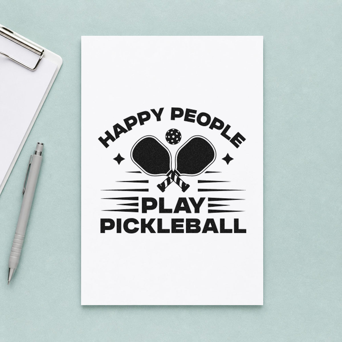 Happy People Play Pickleball craft stamp in black ink on cardstock, an easy option for mixer album page.