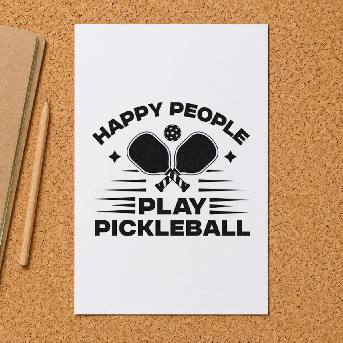 Happy People Play Pickleball rubber stamp printed in black ink, ready for rotation plan sheet and similar paper crafts.