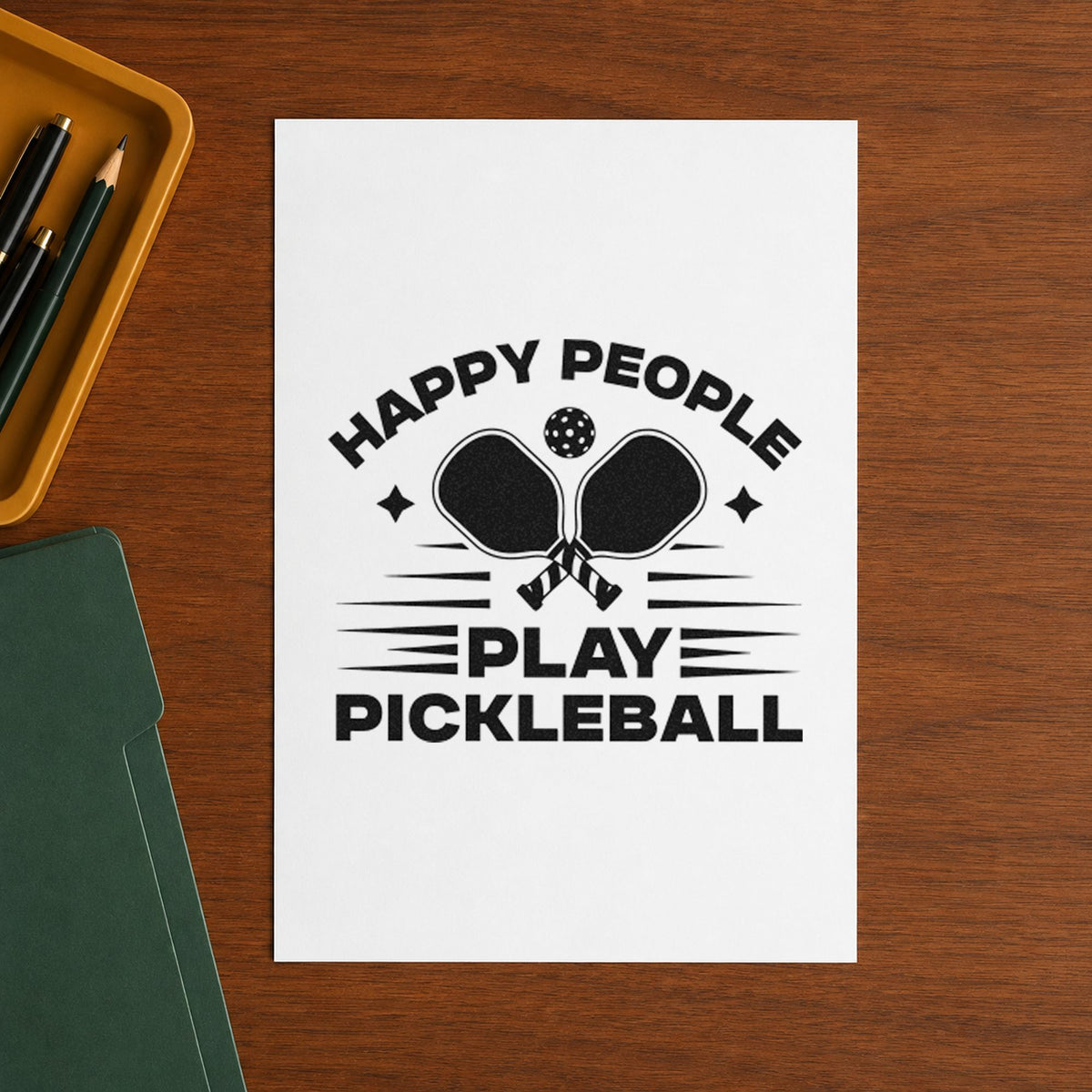 Happy People Play Pickleball rubber stamp printed in black ink, ready for star accent cards and similar paper crafts.