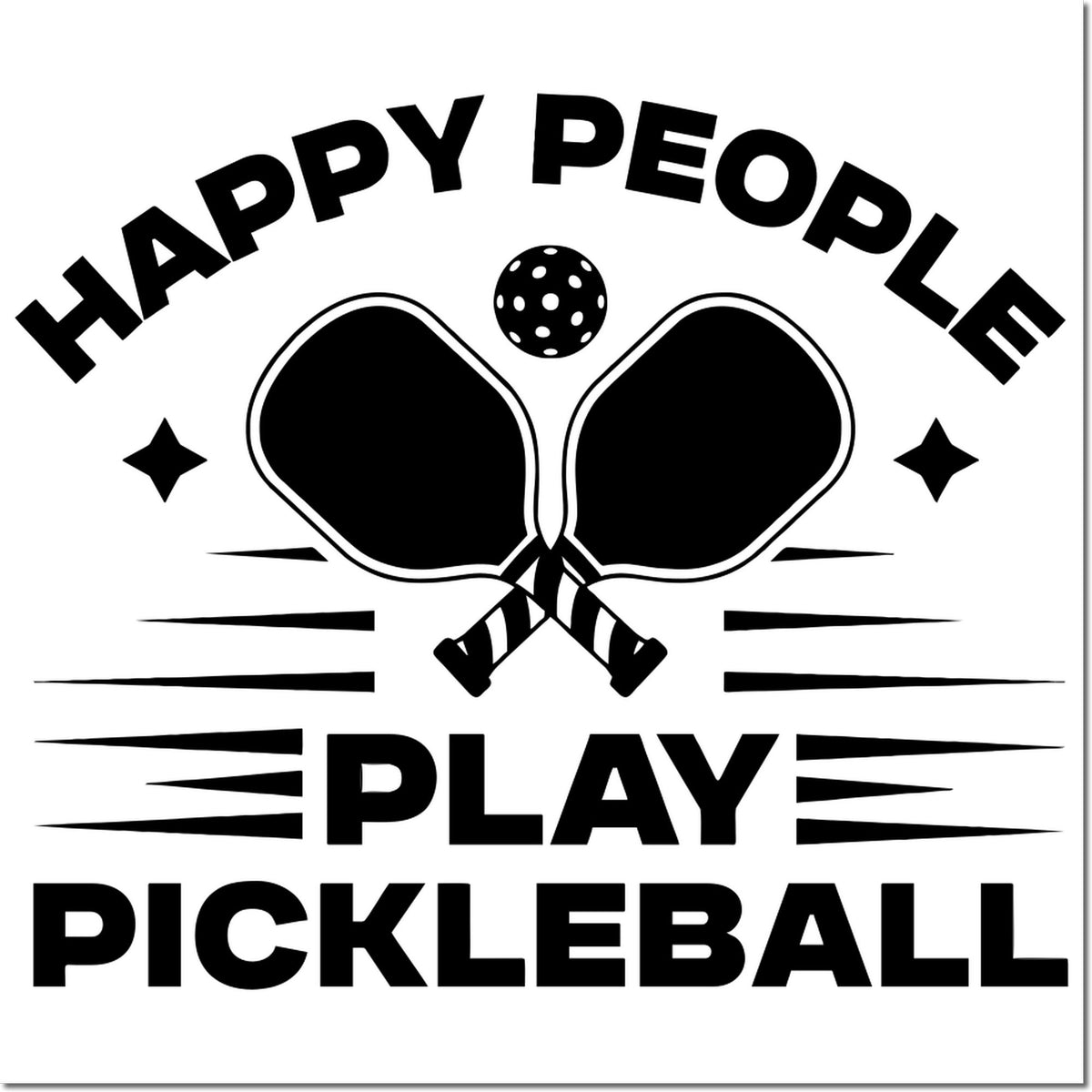 Happy People Play Pickleball rubber stamp design with paddles and ball