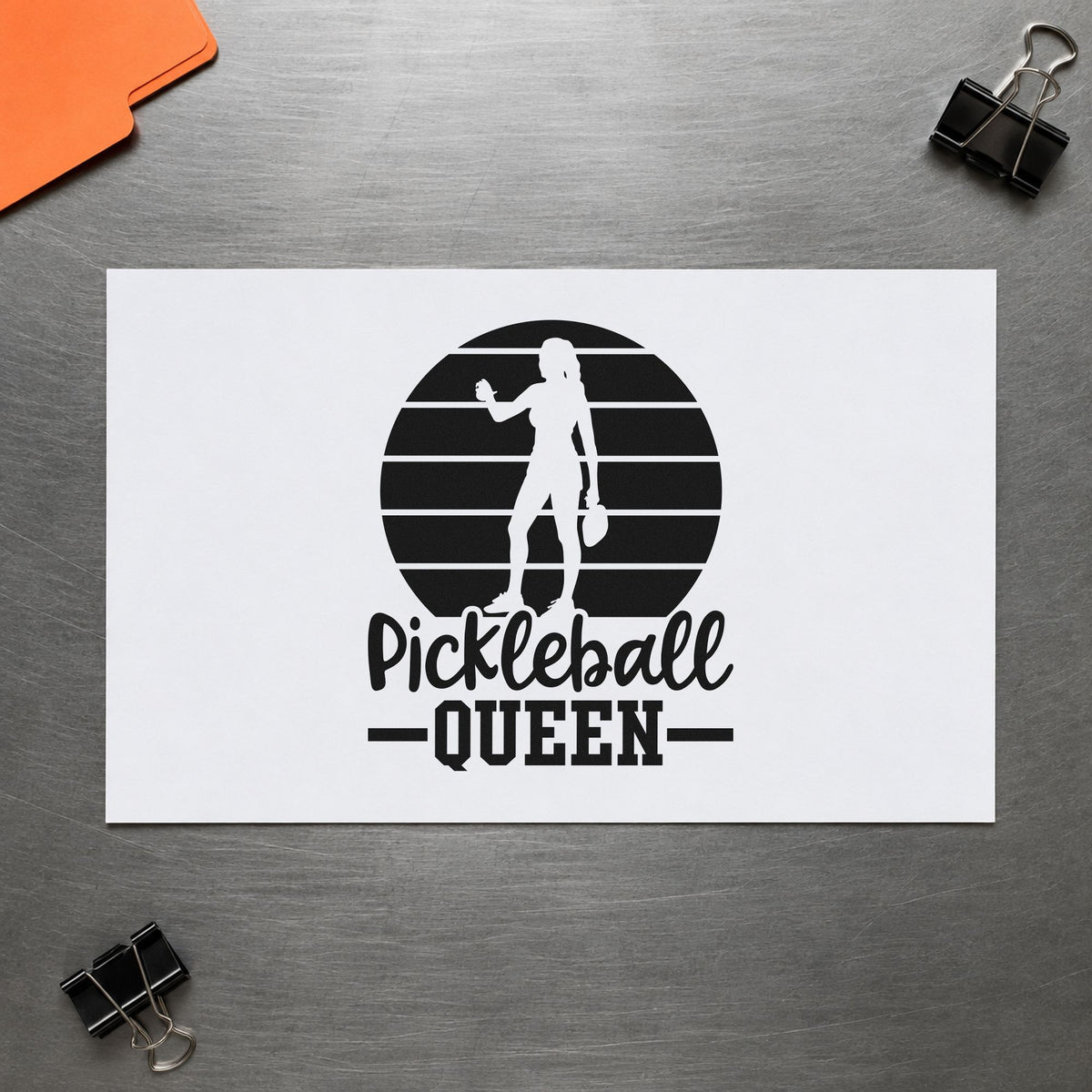 Pickleball Queen Player Silhouette rubber stamp printed in black ink, ready for skill ladder sheet and similar paper crafts.