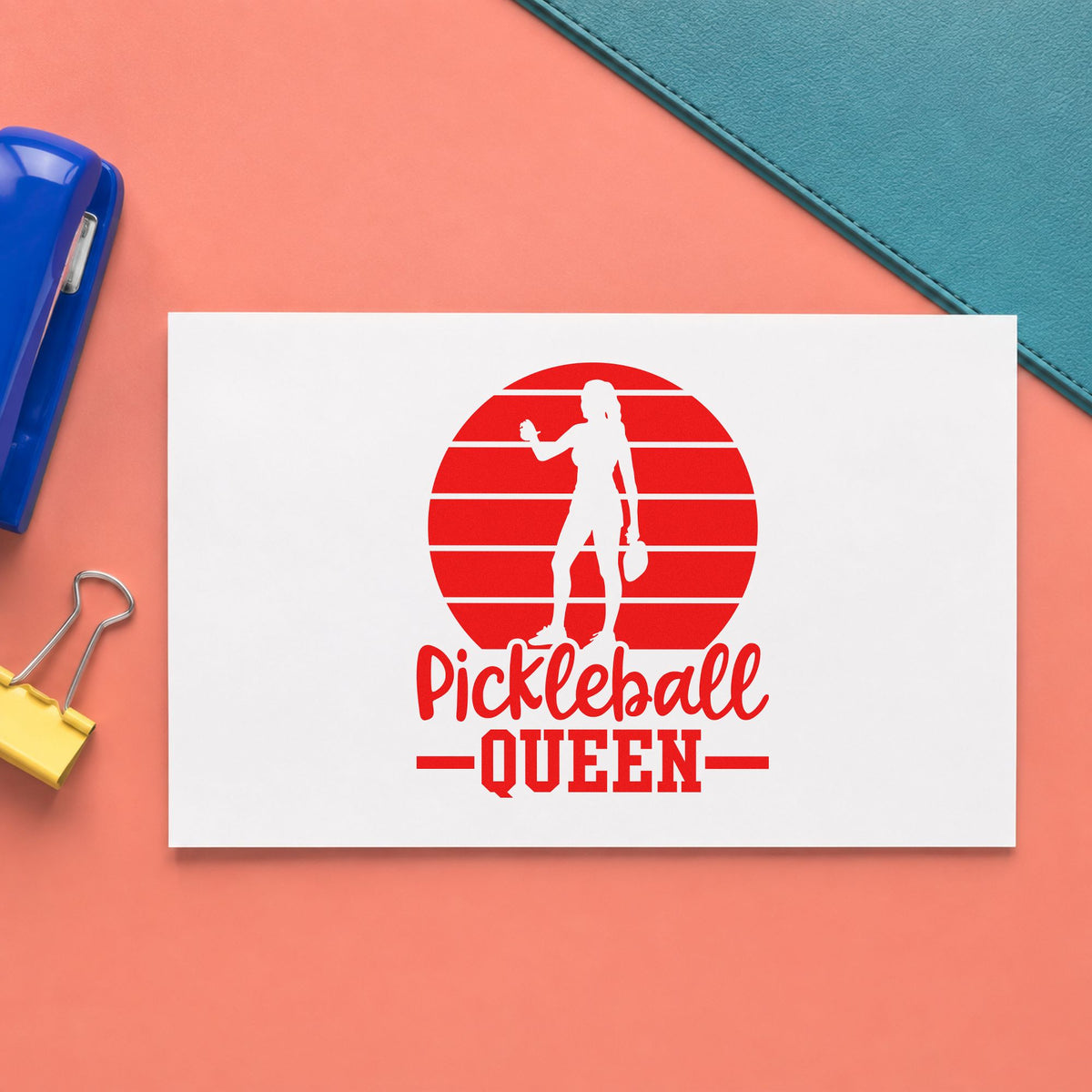 Pickleball Queen Player Silhouette Slim Pre-Inked Stamp in use 7