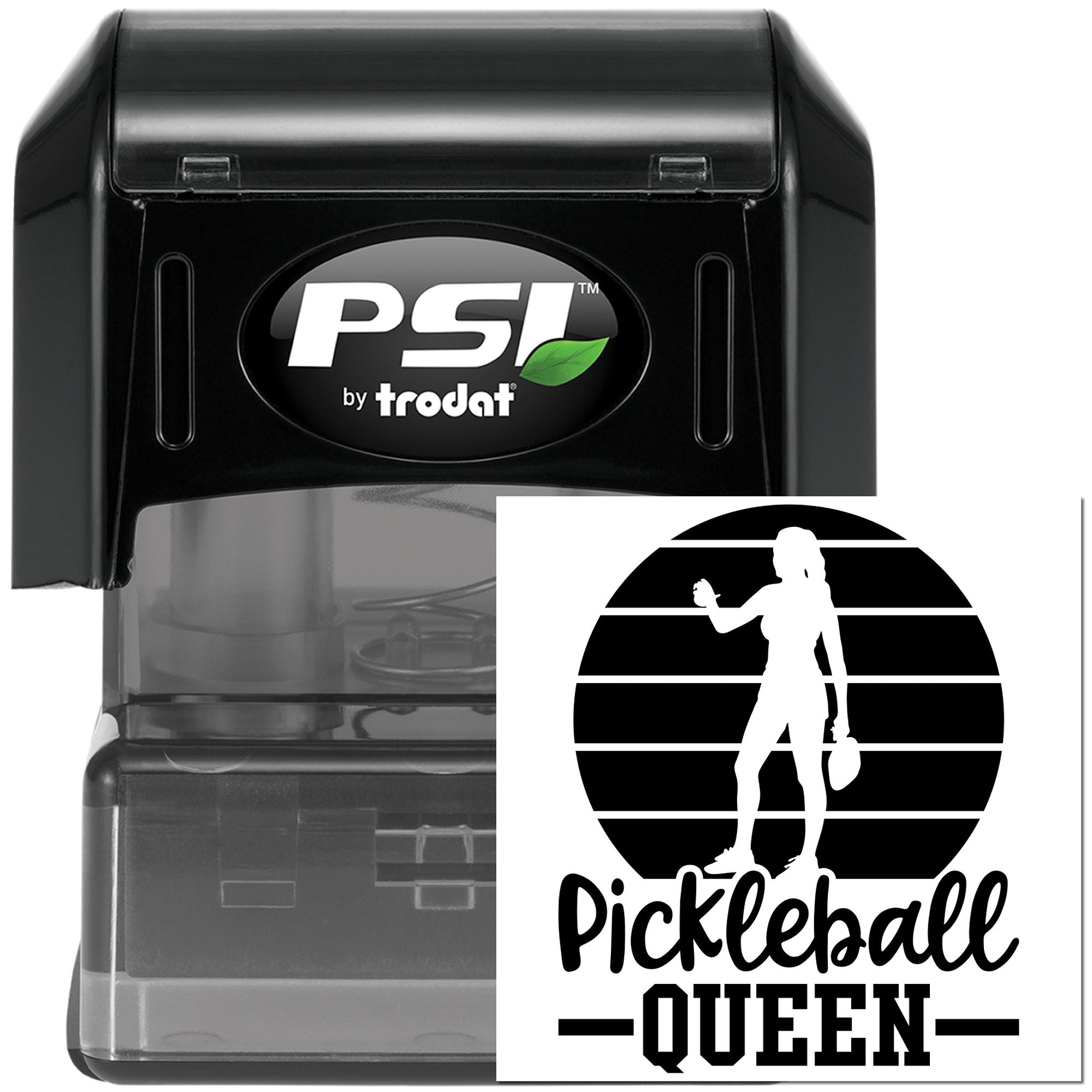PSI by Trodat self-inking rubber stamp with custom Pickleball Queen design for personalized sports crafting