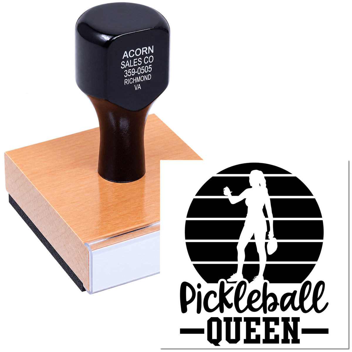 Custom Pickleball Queen rubber stamp for personalized sports crafts, branding, and gift packaging.