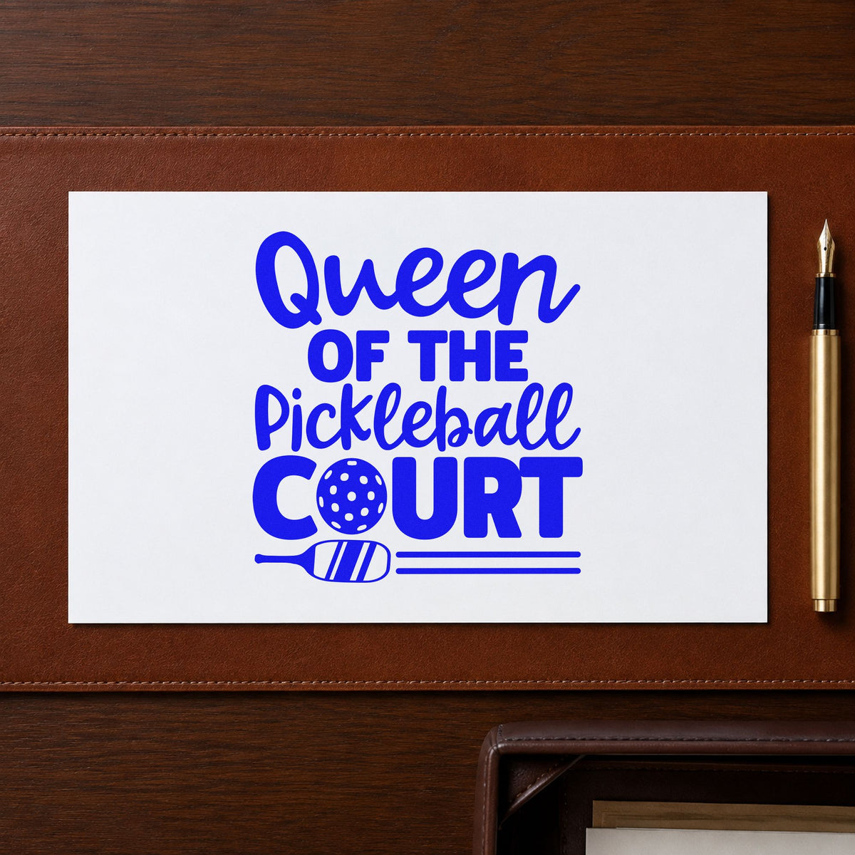 Queen Of The Pickleball Court Wood-Mounted Rubber Stamp in use 6