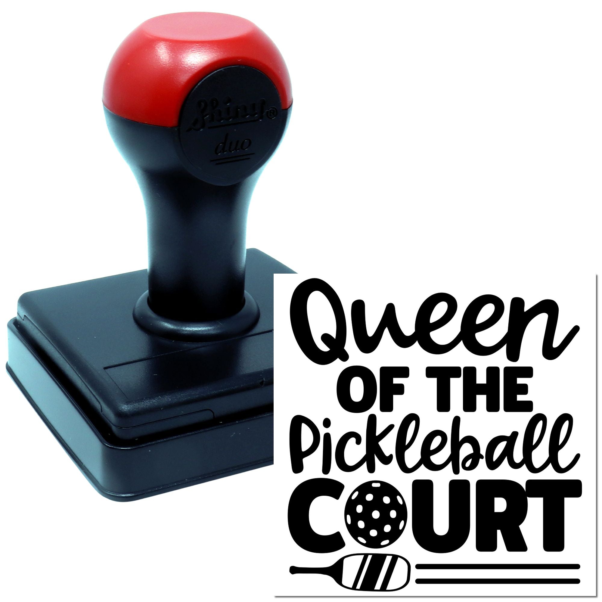Queen of the Pickleball Court pickleball rubber stamp for crafts, planners, and sports-themed gifts.