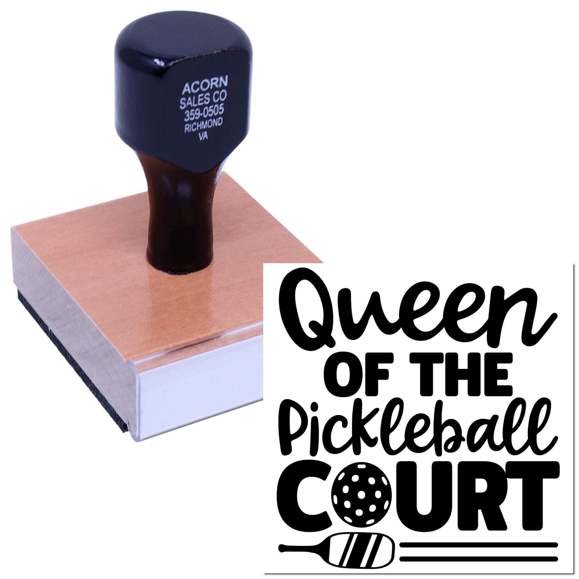 Queen of the Pickleball Court rubber stamp with paddle and ball design for custom sports crafting and gifts