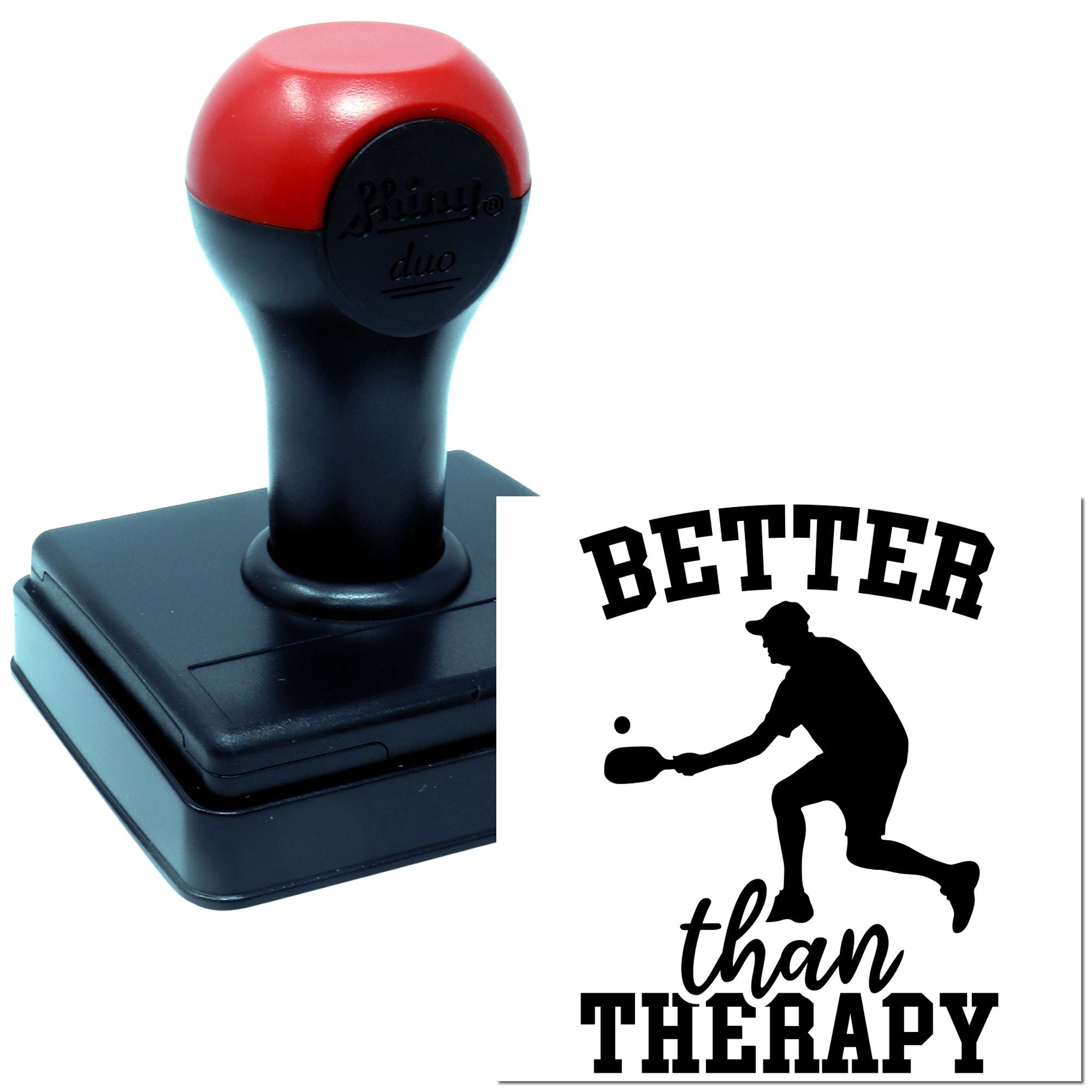 Custom rubber stamp with golfer design and Better Than Therapy text for golf-themed crafts, branding, or gift packaging.