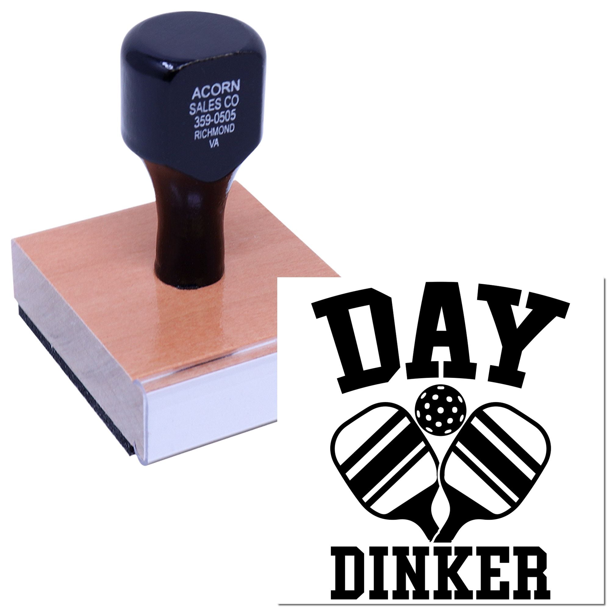 Custom Day Dinker rubber stamp featuring a golf-inspired logo for personalized branding, crafts, and business use.