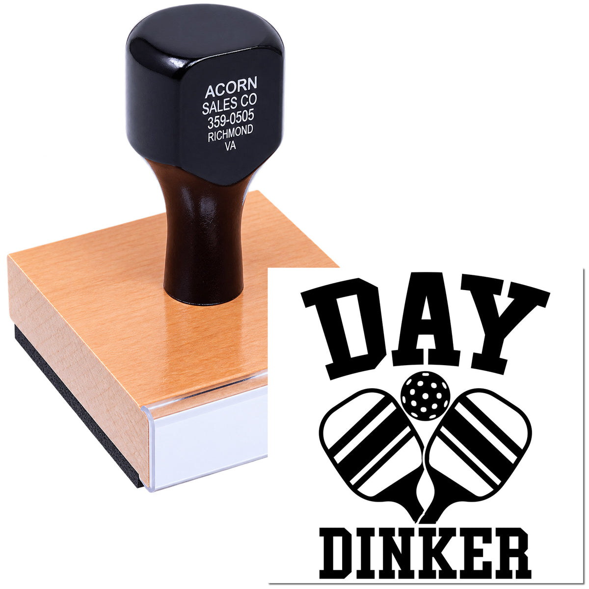Custom Day Dinker rubber stamp featuring a golf-inspired logo for personalized branding, crafts, and business use.
