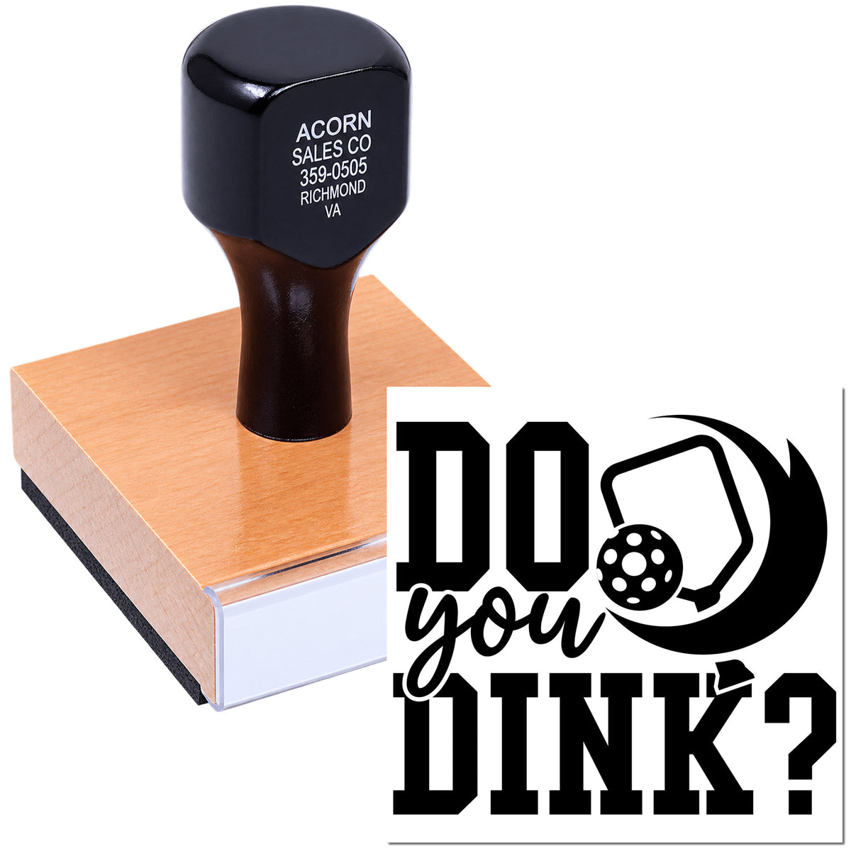 Custom rubber stamp with Do You DINK? pickleball design for branding, gifts, or sports-themed crafts.