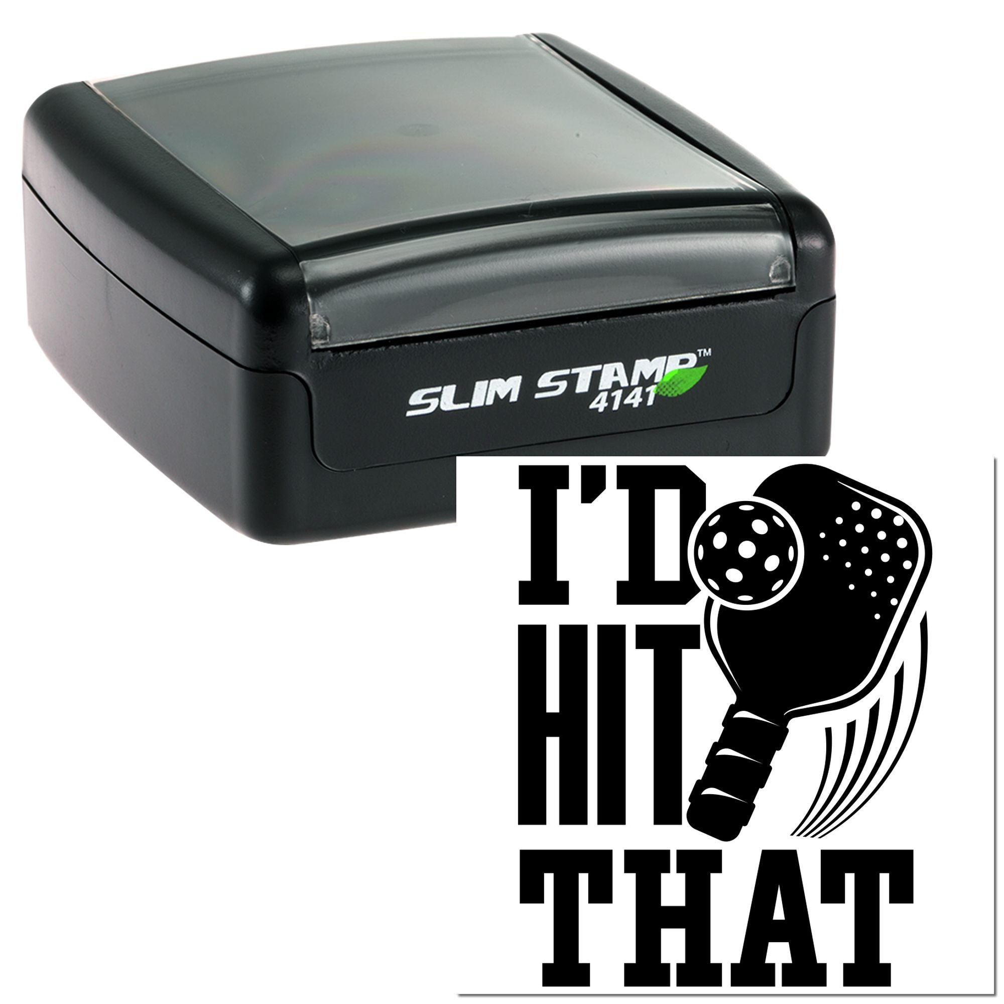 Self-inking Slim Stamp 4141 custom rubber stamp with Id Hit That golf pun design.