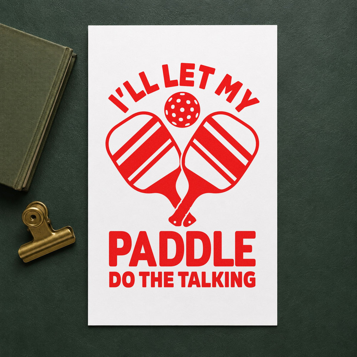 Let Paddle Do Talking rubber stamp shown in red ink, stamped for projects such as drawer vinyl labels.