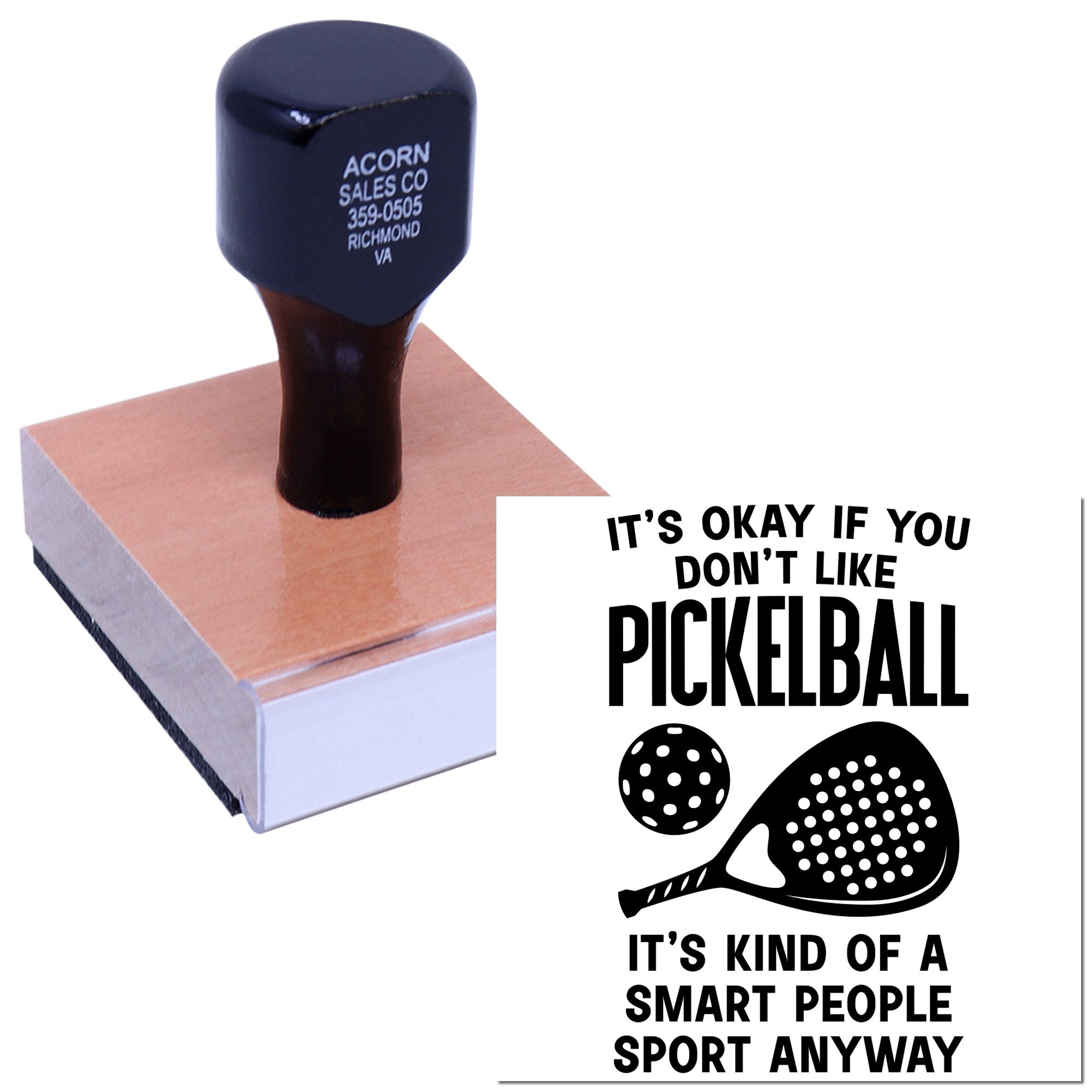 Custom self-inking rubber stamp with pickleball quote imprint for sports-themed branding and promotions.