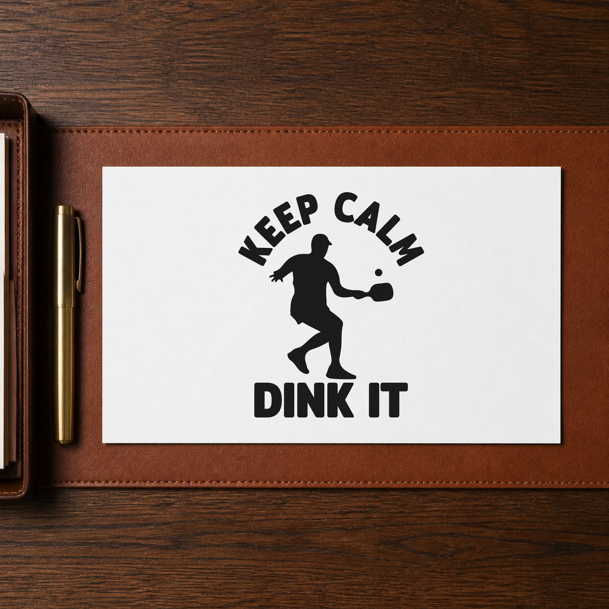 Keep Calm Dink It craft stamp in black ink on cardstock, an easy option for first event album page.