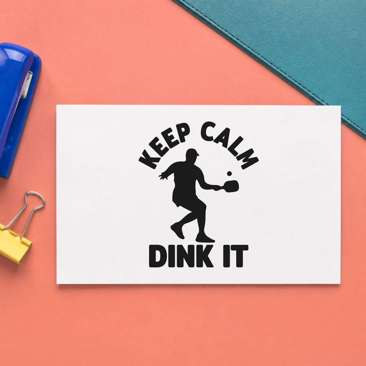 Keep Calm Dink It craft stamp imprint in black ink on a handmade project, one idea being entry kit gift tags.