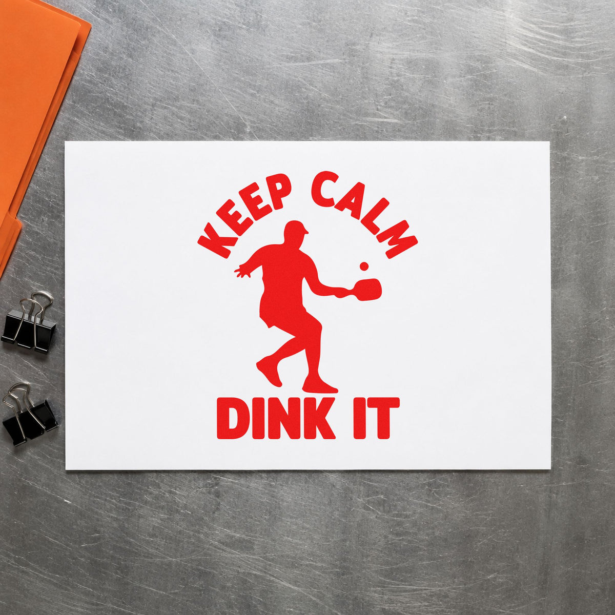 Keep Calm Dink It craft stamp imprint in red ink on a handmade project, one idea being match plan cards.